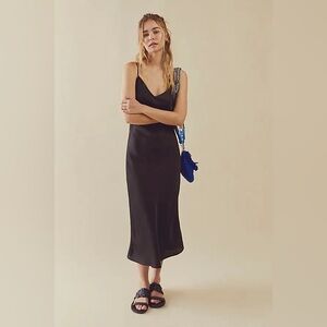 NWOT Free People Intimately Simply Biased Textured Open Back Slip Dress Black S